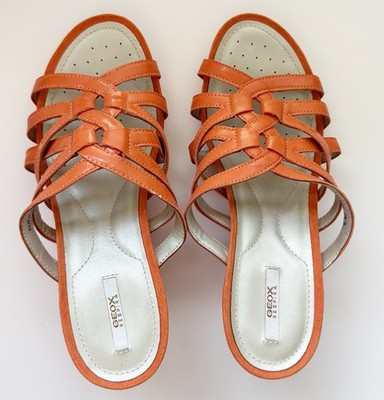 Geox Respira Orange Leather Slide Sandals Wedge Comfort Womens 39 New Defect