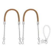 2Pcs 23.6Inch PU Leather Purse Strap with Pendant Dark Khaki, Silver Chain 
