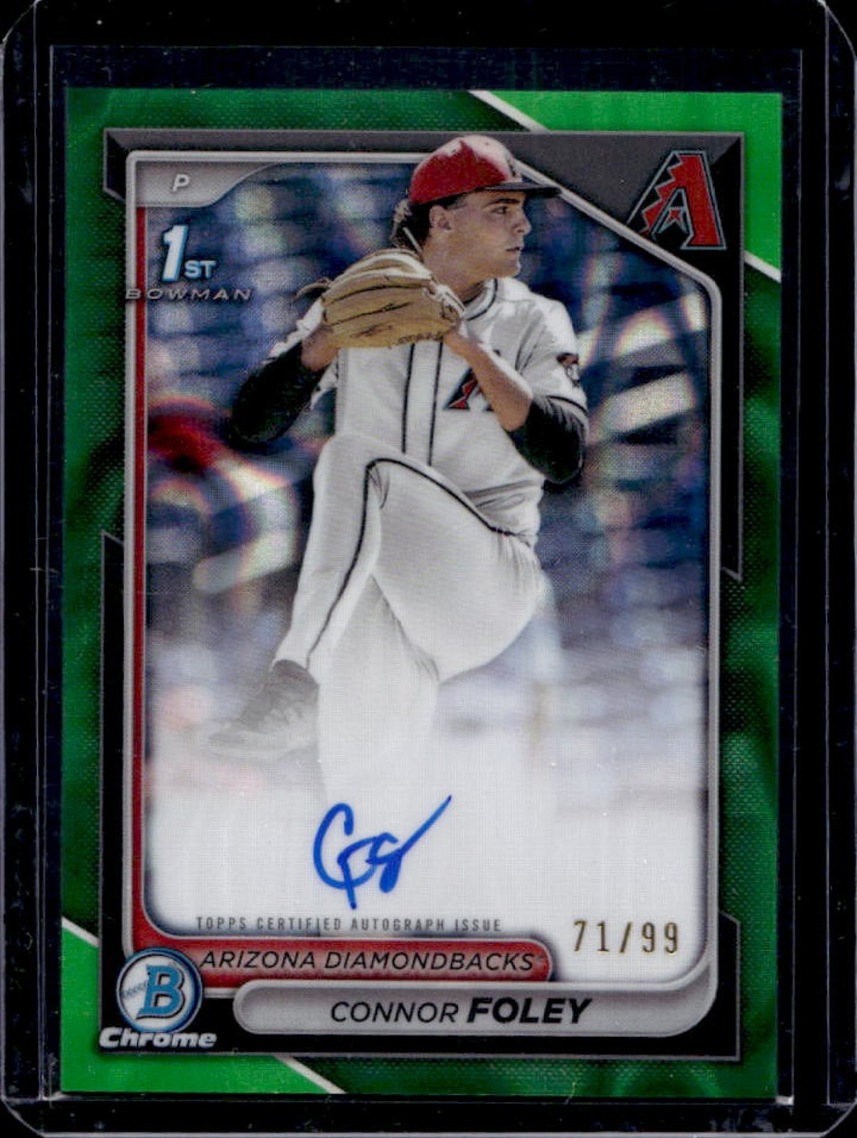 2024 Bowman Draft Connor Foley Chrome Auto Green Lava Refractor 1st #71/99