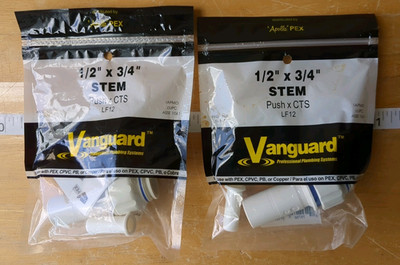Pair of NEW Apollo Pex Vanaguard 1/2'' x 3/4'' Stem LF12, Free Shipping