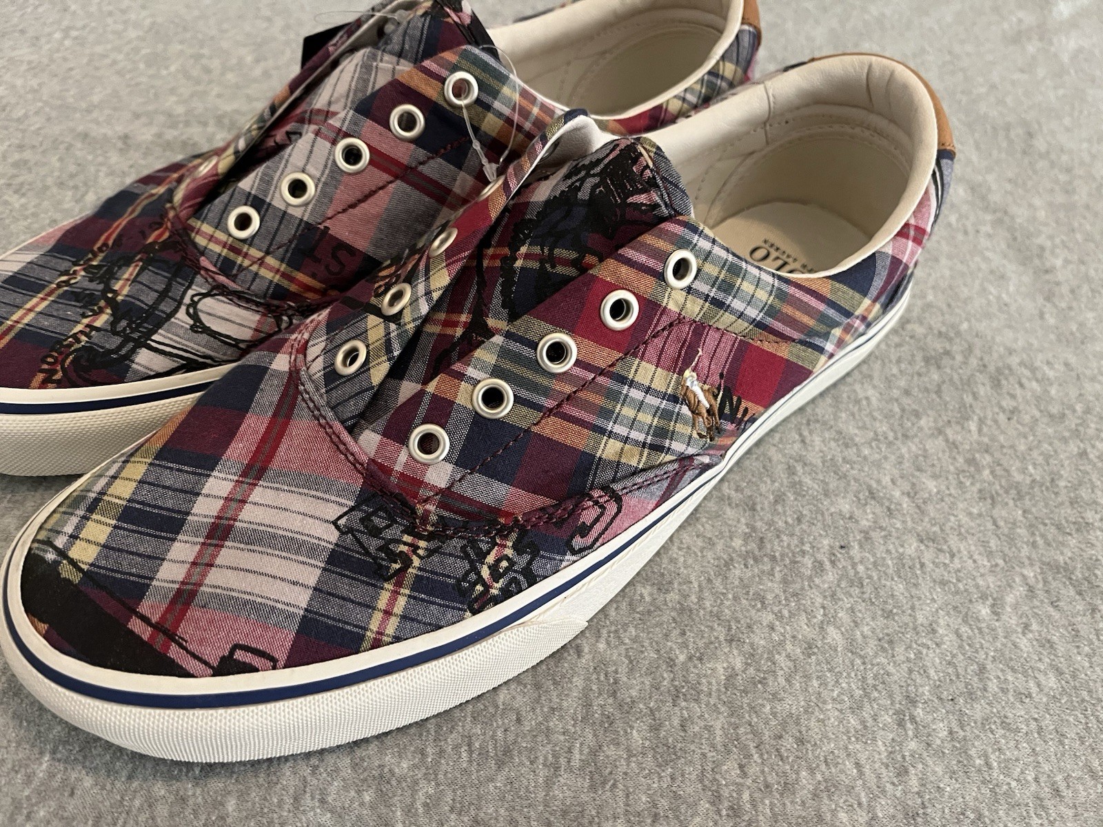 Polo Ralph Lauren Keaton scarpe a quadri pony tela rugby uomo taglia 11 nuove