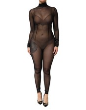 Dolce & Gabbana Black Sheer Mesh Long Sleeve Jumpsuit Bodysuit Women's Dress