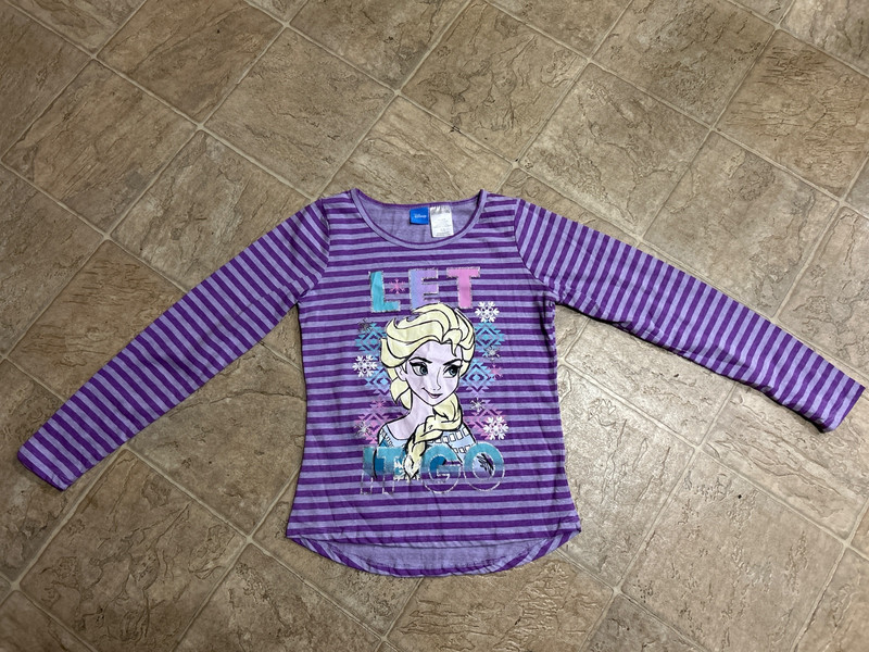 girls purple striped Frozen "Let It Go" shirt size XL 14-16 Disney