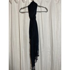 Black Pashmina Silk Blend Shawl Wrap Scarf w- Fringe 27x72 Solid Formal Evening
