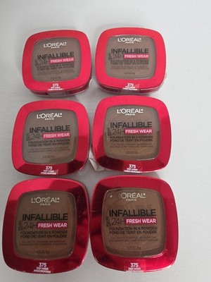6 Pack L'Oreal Infallible 24H Fresh Wear Powder Foundation 375 Deep Amber NEW