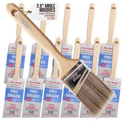 12-Pack - 2.5'' Angle Brushes for All Latex and Oil Paints & Stains