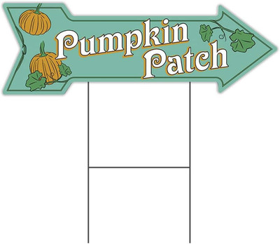 Corrugated Plastic Arrow Sign with Single Sided Image 10'' X 30'' - Pumpkin Patch 