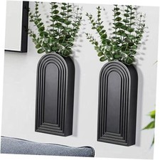 2 Pack Wooden Wall Vase Set - Finish Modern Farmhouse Boho Wall Decor Black