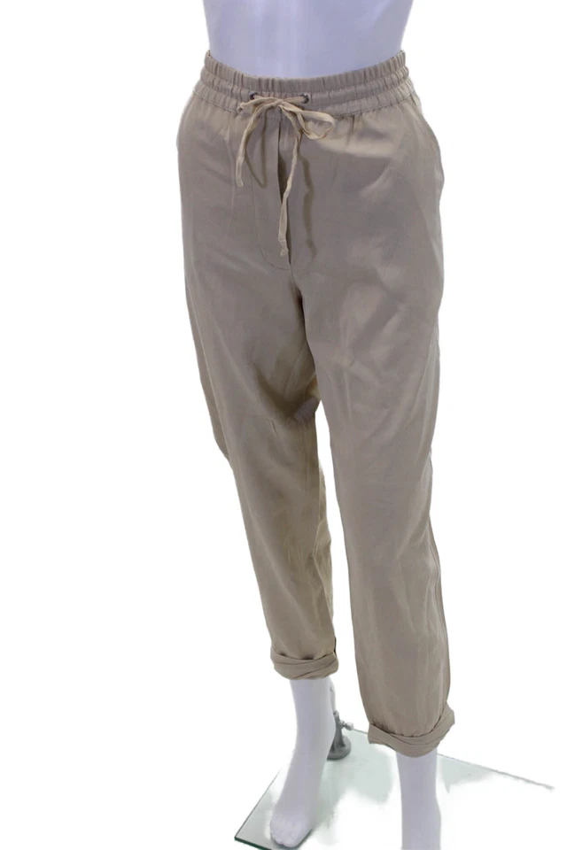 Pantalones para mujer 3.1 Phillip Lim elástico con cordón cintura puño dobladillo beige talla 2 Foto 2 de 4
