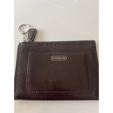 Coach Brown Leather Card Case with Silver-Tone Key Ring Chain