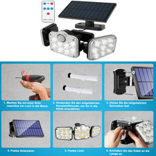 3-Head Solar Light LED PIR Motion Sensor Outdoor Garden Wall Security Lamp