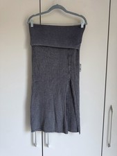 Free People Charcoal Grey 'Pari' Ribbed Waffle Knit Midi Skirt Size L – Slit