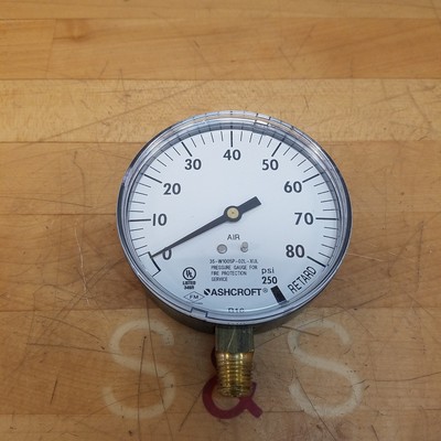Ashcroft 35-W1005P-02L-XUL Pressure Gauge, 0- 80 PSI, 3 1/2'', 1/4'' NPT - NEW