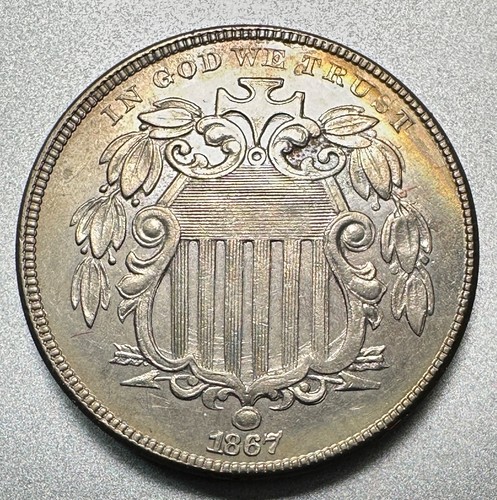 1867 NO RAYS  SHIELD NICKEL  AU/UNC  #1989