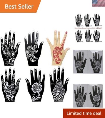 Artistic Henna Stencil Kit - 6 Floral Templates for Quick Temporary Tattoos