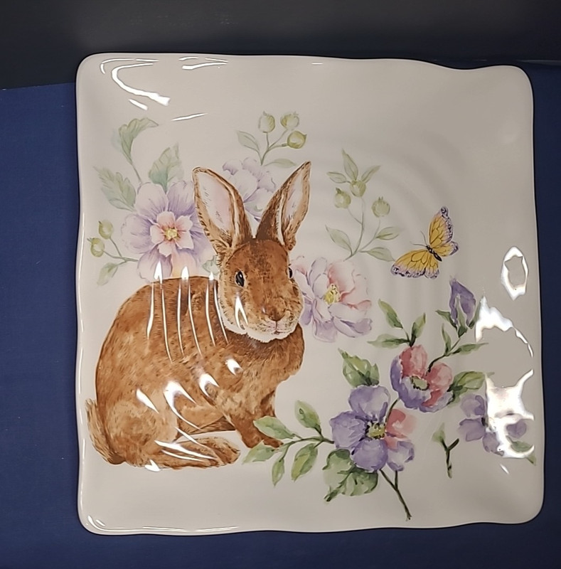 Maxcera 11" Serving Dinner Plate Platter Easter Spring Bunny Rabbit