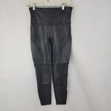 SPANX Womens Leggings Skinny Faux Leather BLACK Shiny Moto Biker Grunge Sz L