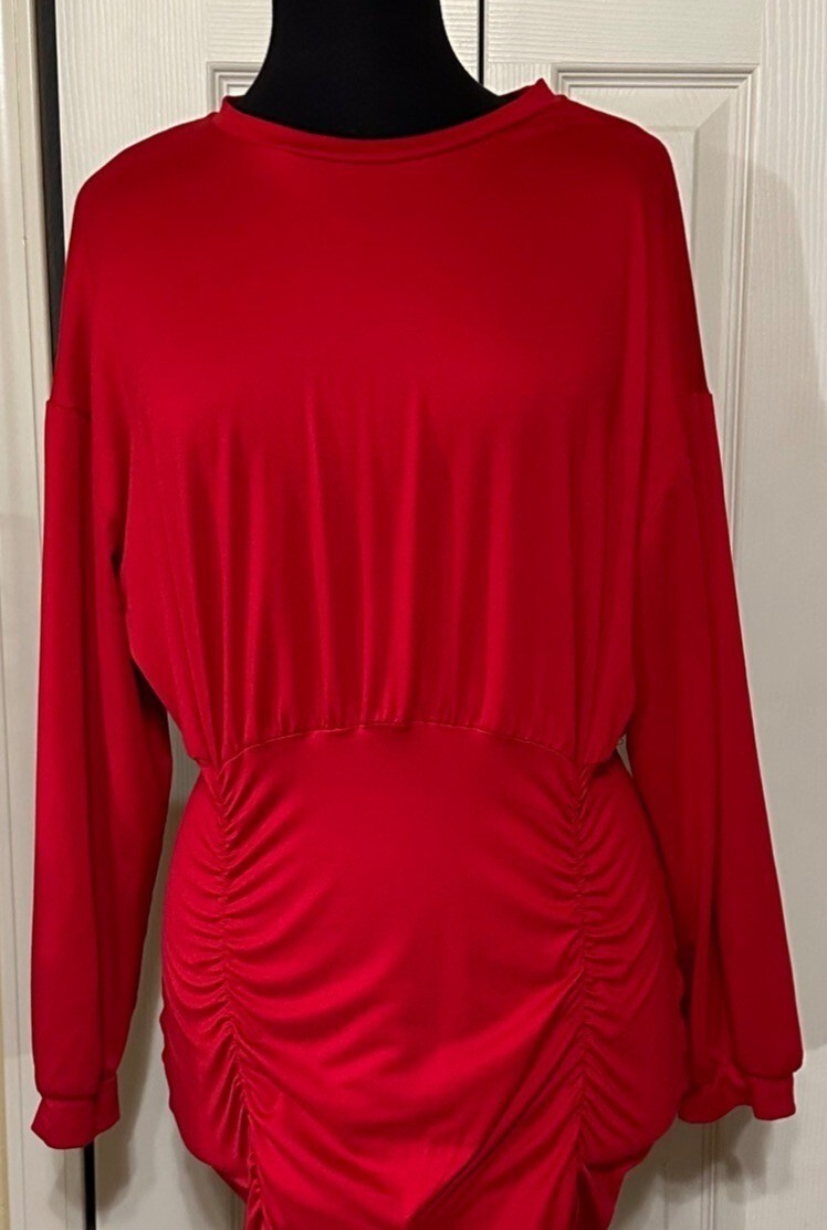 knee length dresses for ladies Red Velvet Mock Neck Padded Shoulder Midi Dress *FINAL SALE*  SSYS