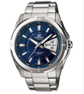Original Casio Uhr Edifice Farbe Silber blaues Zifferblatt mit Datum, Tag