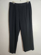 Nine West Woman Dress Pants Sz 14 W Black Stretch Career Tapered Leg Striped 