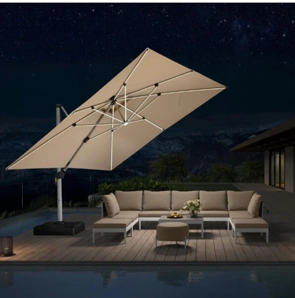 Paraguas patio, hoja púrpura, 10x13 pies cuadrados. Mango de aluminio fundido, sin baño incl. Foto 2 de 3