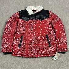 Levis Out West Mixed Media Puffer Jacket Coat Mens Large Red Paisley Bandana