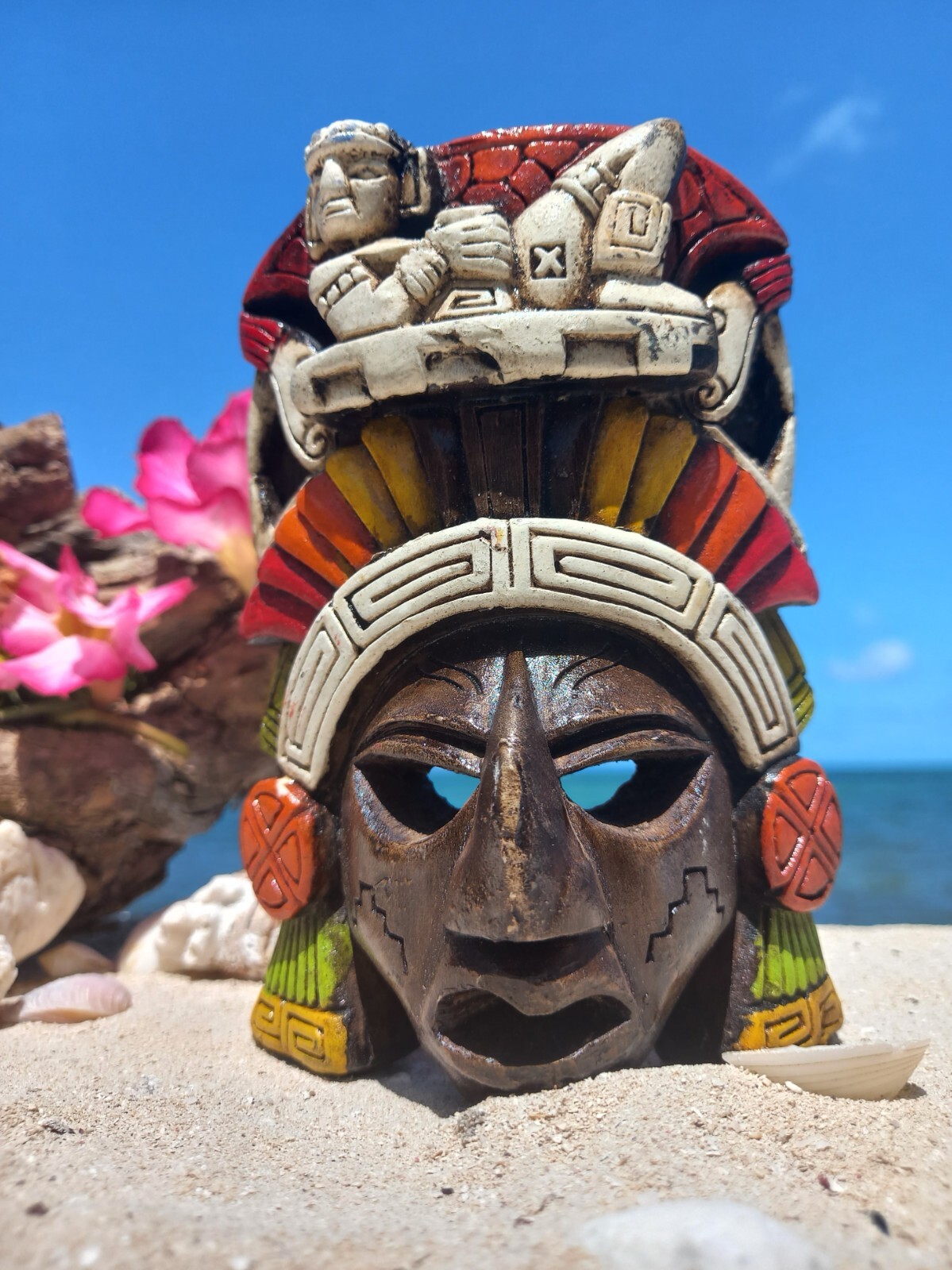 Handmade Chac Mool Mexican Clay Mask Wall Art Sculpture 5.5 Inch Folk Decor-image