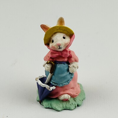 Cottontail Lane Bunny Pink Dress Figurine Resin Purple Parasol Easter Springtime
