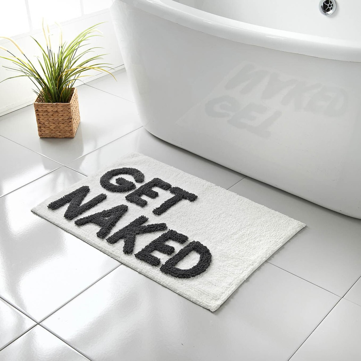 Get Naked Tufted White Bath Mat A Supersoft Bathroom Mat - 50 x