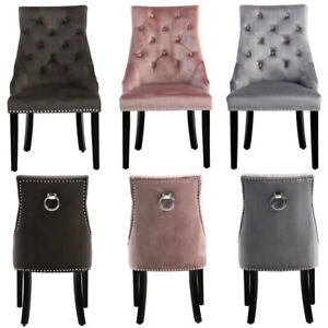 4x Occasion Upholstered Seating Buttoned Dining Chair Velvet Back Ring Armchairs