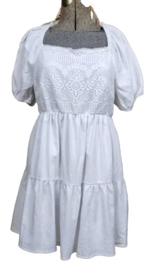 CATO white lined Summer Dress- Flowy Womens Size XL Balloon sleeves Square  neck. | eBay