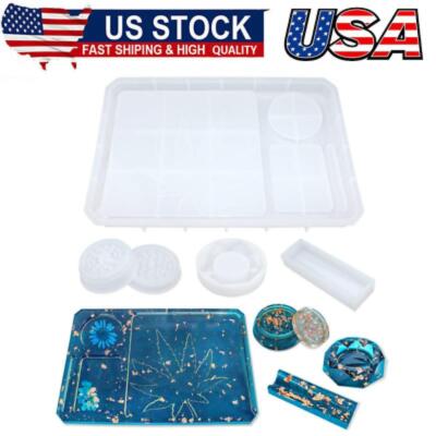 5 PCS Resin Molds Silicone Molds for Epoxy Resin with Large Rolling Tray Mold