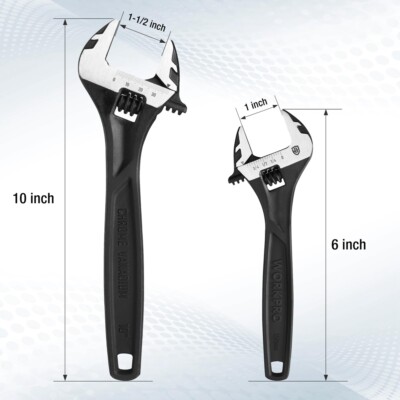 WORKPRO 2PC Adjustable Wrench Set 6'' 10'' Wide Jaw Wrench with Metric & SAE Scale