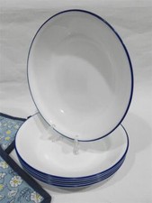 ❤️ 6 Corelle BRIGHT BLUE RIM 20-oz PASTA BOWLS Shallow Coupe Entree Salad Meal