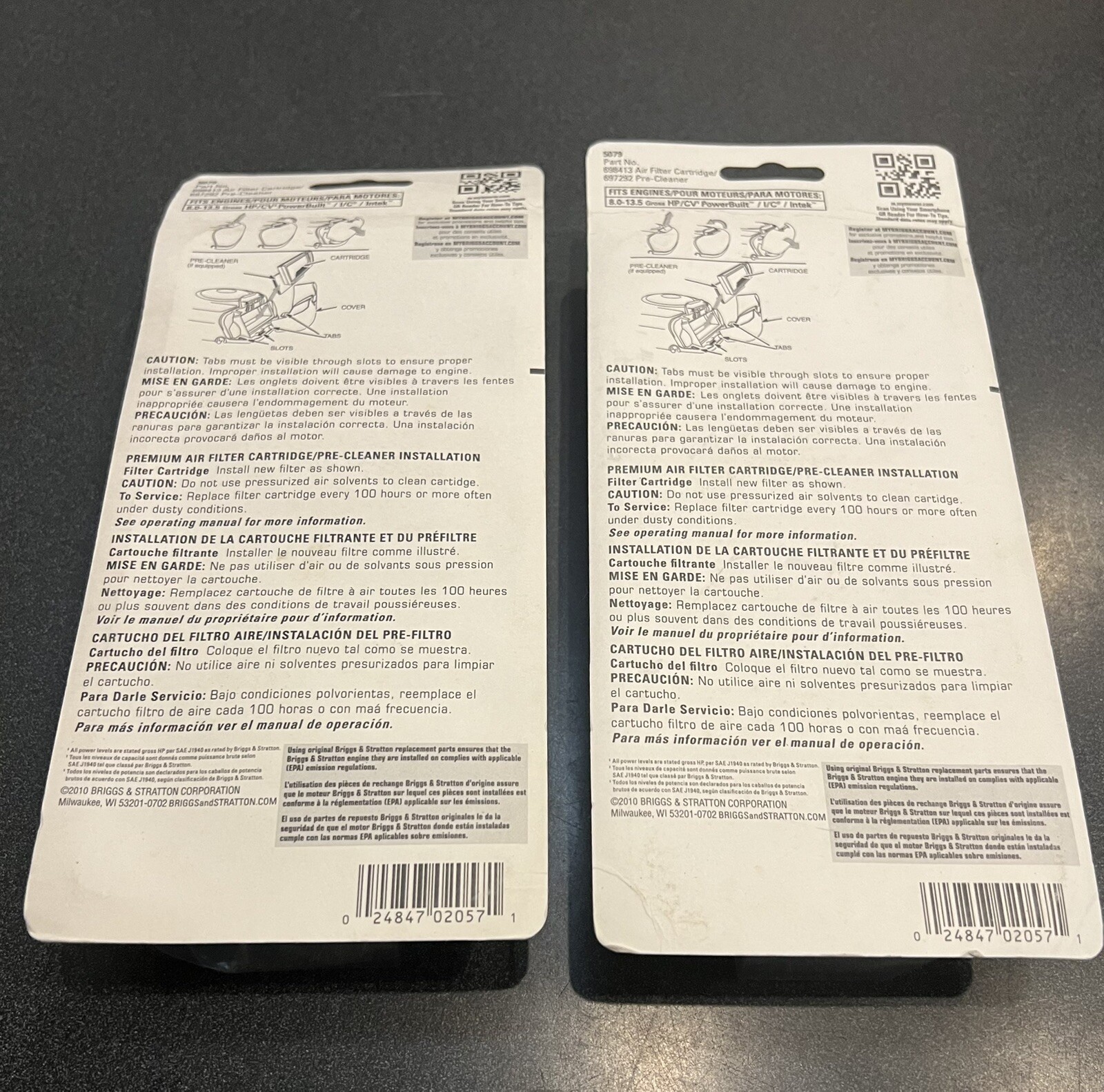 TWO New In Packaging Briggs & Stratton Lawn Mower Air Filters 698413/ ...