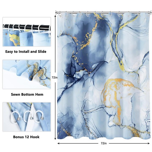 Shower Curtain, Blue Marble Shower Curtains for Bathroom, Abstract Blue Jade Tex - 第 5/9 張圖片