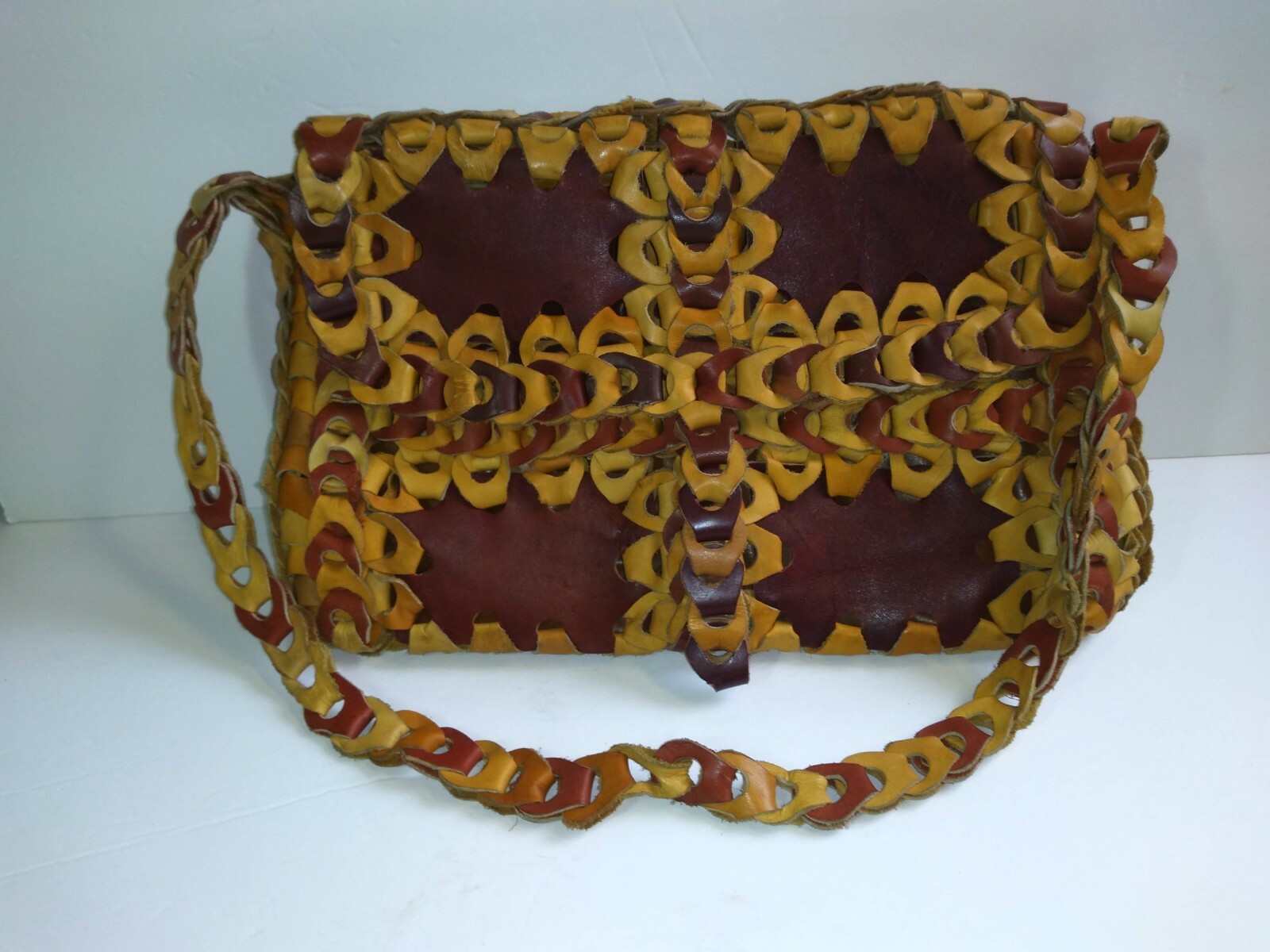 Leather Hand Braid Patchwork Woven Boho Purse Han… - image 4