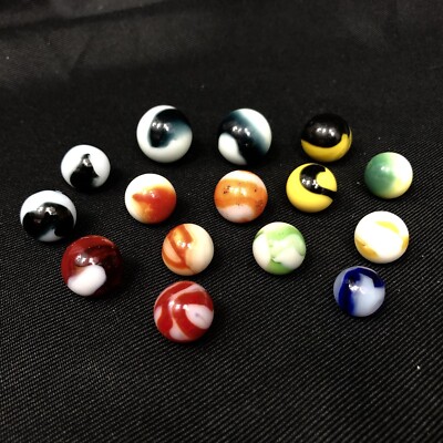 Lot Of 15 Beautiful Vintage Assorted Two Tone Marbles 3/8 -3/4  In EUC