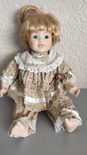 The Promenade Collection Porcelain Doll Sitting Blonde Hair Blue Eyes Cute Child