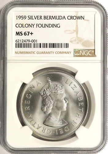 1959 Silver Bermuda Crown Colony Founding NGC MS67+