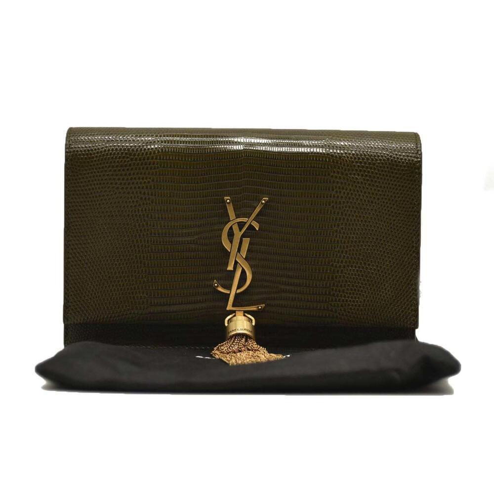 NUOVO $3100 SAINT LAURENT pelle di vitello croc goffrato monogramma Kate nappa catena portafoglio