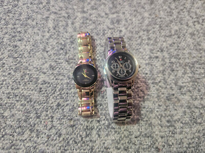 Luis Cardini watch set ladies and men s quartz. BOTH NEW WITH PLASTIC PULL PIN.