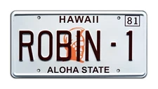 Magnum PI | Ferarri | Tom Selleck | ROBIN-1 | STAMPED Replica Prop License Plate