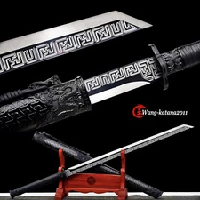 45''Functional Black Chinese Sword 1095Carbon Steel Broadsword Dragon Tang Dao唐刀