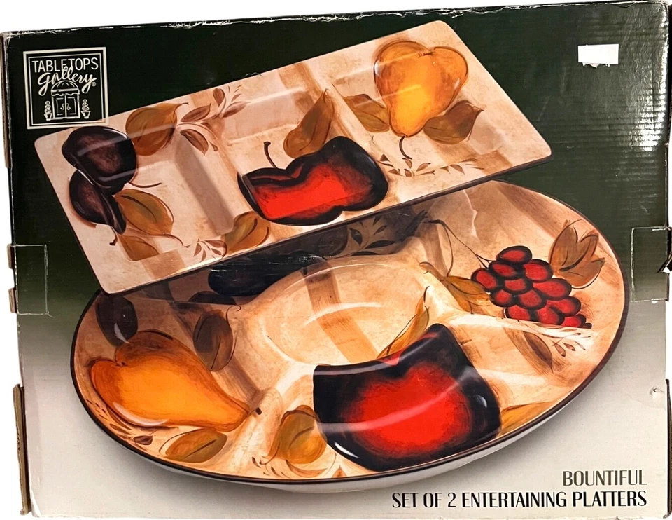Tabletops Gallery Bountiful Entertaining Platters NEW Set Of 2 Rectangular, Oval - Image 2 of 4