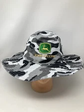 JOHN DEERE GRAY CAMOUFLAGE WIDE BRIM BUCKET SAFARI BOONIE FISHING HAT/CAP-RARE!!