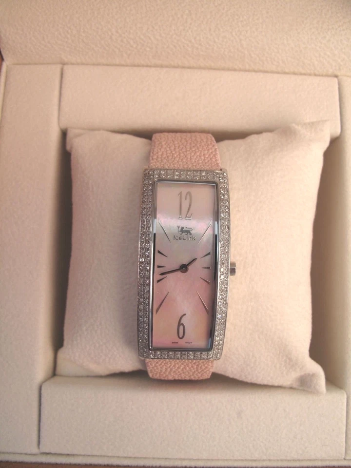 ICELINK $4765 новый: Лира 2,25 карат бриллиант перламутр розовый SWISS наручные часы - Изображение 4 из 4