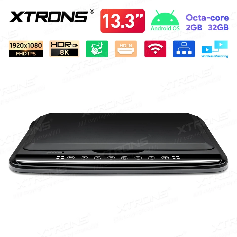 13.3" FHD Screen Car Roof TV Monitor Android 8-Core 2+32GB HDMI WiFi +Headphones - Image 3 of 4