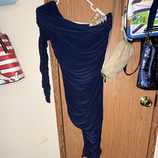 Fashion Nova Blue One Shoulder Bodycon Ruched Stretch Long Sleeve Long Dress M
