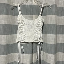 PrettyLittleThing White Lace-up Corset Top w Floral Lace and Ribbon Details US 8